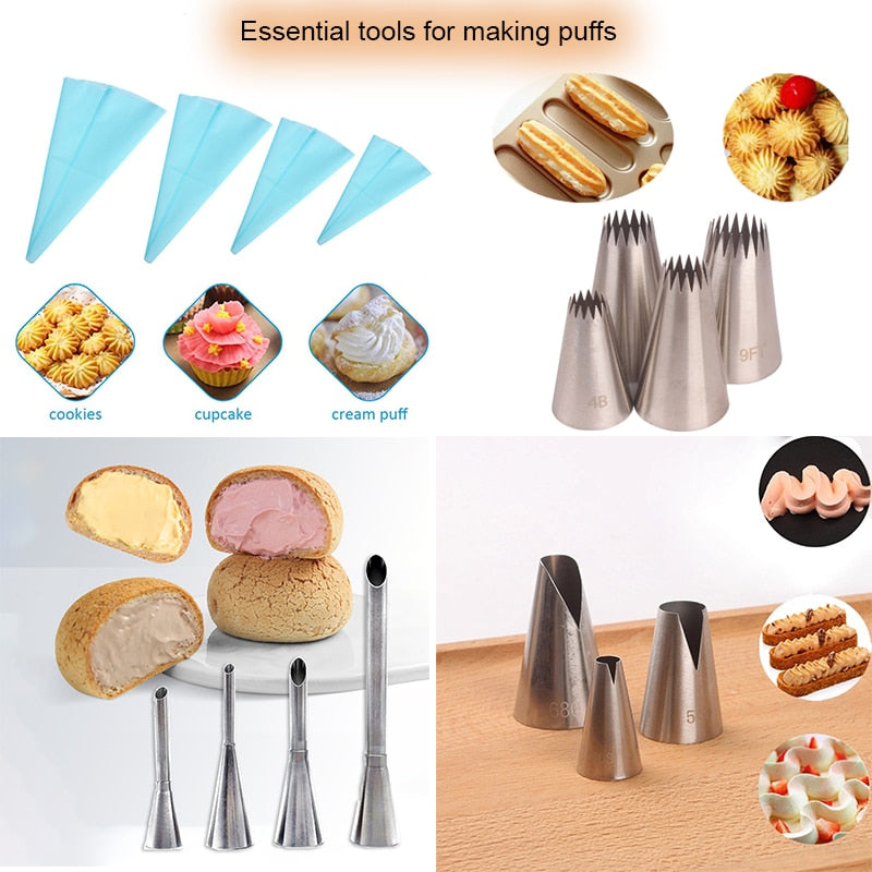 Cream Nozzles Stainless Steel Piping Tips Cake Decorating Tools Cookies  Cupcake Icing Tips Pastry Socket Baking Set